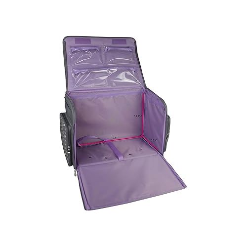  Everything Mary 4 Wheel Collapsible Deluxe Sewing Machine Storage Case, Purple Floral - Rolling Trolley Carrying Bag Compatible with Brother, Singer, and Most Machines