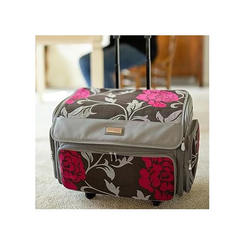  Everything Mary Everything Mary 4 Wheel Sewing Machine Storage Tote, Red & Grey - Rolling Trolley Carrying Bag for Brother, Singer, & Most Machines - Travel Tote Organizer for Accessories