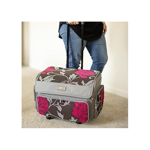  Everything Mary Everything Mary 4 Wheel Sewing Machine Storage Tote, Red & Grey - Rolling Trolley Carrying Bag for Brother, Singer, & Most Machines - Travel Tote Organizer for Accessories