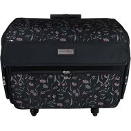 Everything Mary 4 Wheel Collapsible Deluxe Sewing Machine Storage Case, Pink & Grey Floral - Rolling Trolley Carrying Bag Compatible with Brother, Singer, and Most Machines