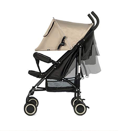  Evezo EVEZO 2141A Full-Size Ultra Lightweight Umbrella Stroller, Reclining Seat, 5-Point Safety Harness, Canopy, Storage Bin (Taupe)