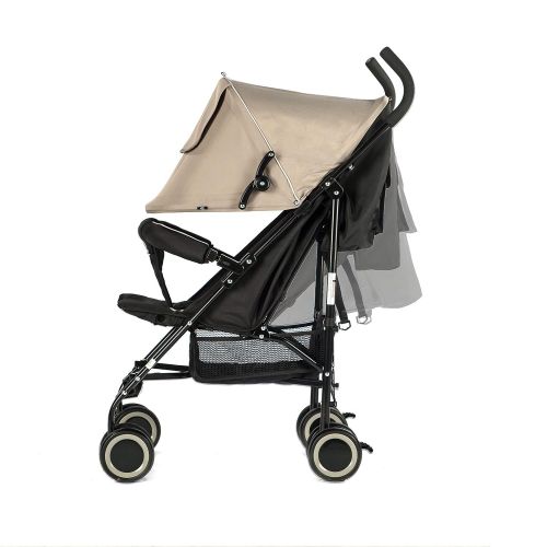  Evezo EVEZO 2141A Full-Size Ultra Lightweight Umbrella Stroller, Reclining Seat, 5-Point Safety Harness, Canopy, Storage Bin (Taupe)