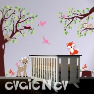 EvgieNev Baby Nursery Woodland Large Wall Decal - Deer, Fox, Squirrels, Owls in the Wood Wall Stickers -Wall Decals for Kids Vinyl Decals - PLFR040