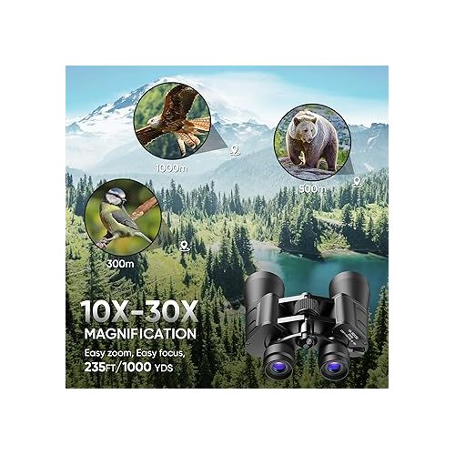  10-30x50 High Power Military Zoom Binoculars for Adults, Low Light Night Vision/Daily Waterproof / BAK7 Prism/FMC Lens, HD Professional Binoculars for Bird Watching, Hunting, Outdoor, Hiking.