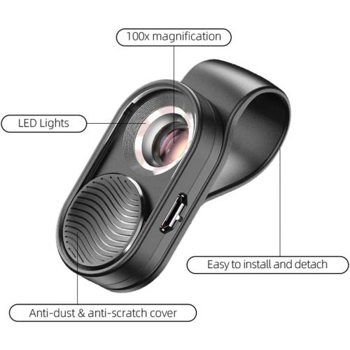  [아마존베스트]Evil eye Digital Microscope Microlens 100X Microscope Magnification LED Light with Universal Clip for Phone