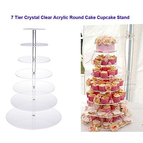  Evokem 7 Tier Clear Circle Round Cake Cupcake Stand Dessert Tower Wedding Birthday Christmas Party Display (7tier)