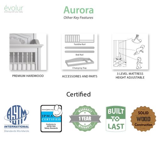  Evolur Aurora 5 in 1 Convertible Crib Frost