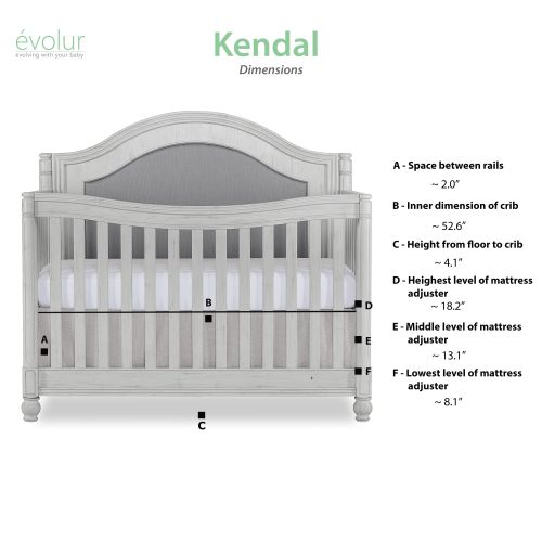  Evolur Kendal Curve Top 5 in 1 Convertible Crib ,Antique Grey Mist