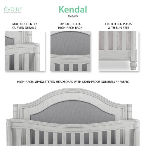 Evolur Kendal Curve Top 5 in 1 Convertible Crib ,Antique Grey Mist
