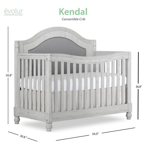  Evolur Kendal Curve Top 5 in 1 Convertible Crib ,Antique Grey Mist