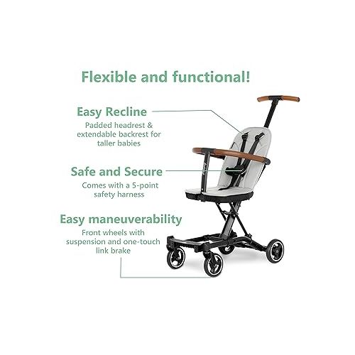  Evolur Cruise Rider Stroller, Lightweight Stroller with Compact Fold, Easy to Carry Travel Stroller, Koala Gray