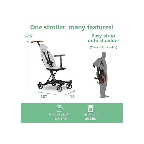  Evolur Cruise Rider Stroller, Lightweight Stroller with Compact Fold, Easy to Carry Travel Stroller, Koala Gray