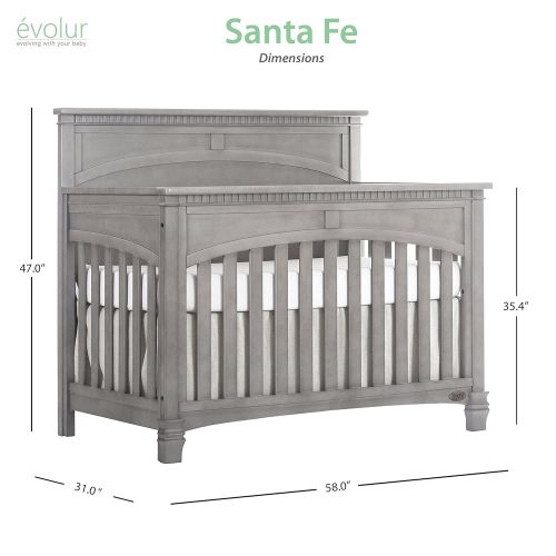  Evolur Santa Fe 5-in-1 Convertible Crib, Storm Grey