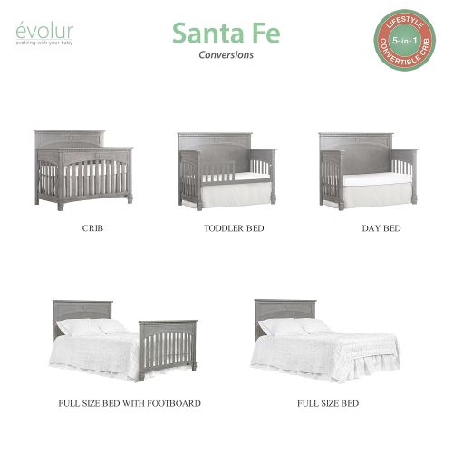  Evolur Santa Fe 5-in-1 Convertible Crib, Storm Grey