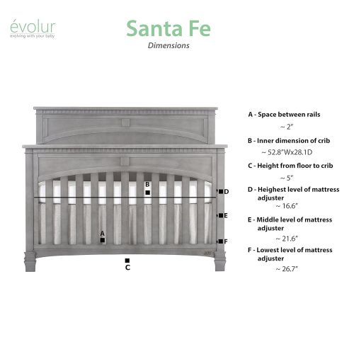  Evolur Santa Fe 5-in-1 Convertible Crib, Storm Grey