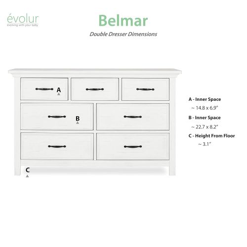  Evolur Belmar Double Dresser, Weathered White