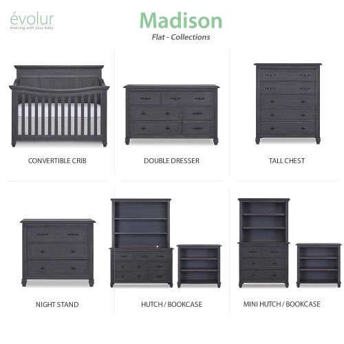  Evolur Madison 5 1 Flat Top Convertible Crib, Weathered Grey