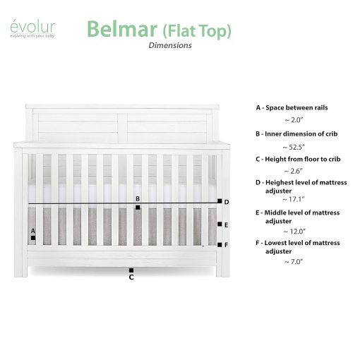  Evolur Belmar Flat 5 in 1 Convertible Crib, Weathered White