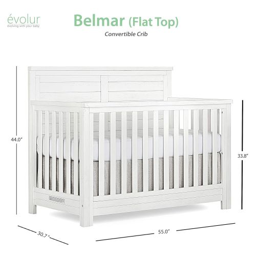  Evolur Belmar Flat 5 in 1 Convertible Crib, Weathered White