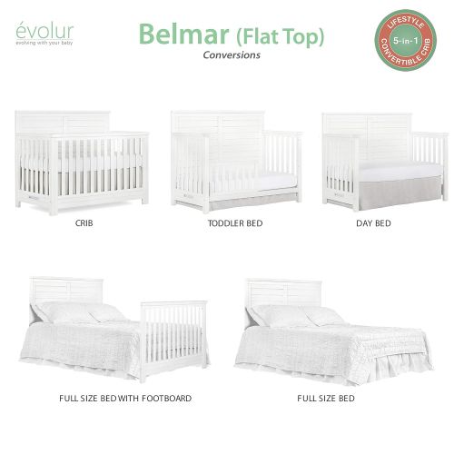  Evolur Belmar Flat 5 in 1 Convertible Crib, Weathered White