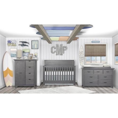  Evolur Belmar Flat 5 in 1 Convertible Crib, Weathered White