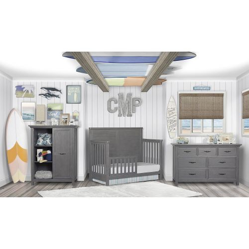  Evolur Belmar Flat 5 in 1 Convertible Crib, Weathered White