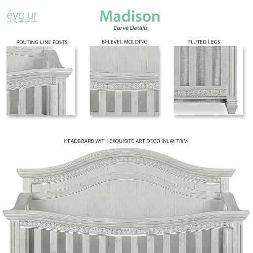  Evolur Madison 5 in 1 Curved Top Convertible Crib, Antique Grey Mist