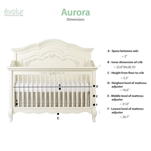  Evolur Aurora 5-in-1 Convertible Crib, Ivory Lace