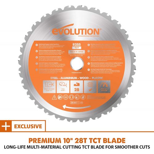  Evolution Power Tools R255SMS+ 10 Multi-Material Compound Sliding Miter Saw Plus