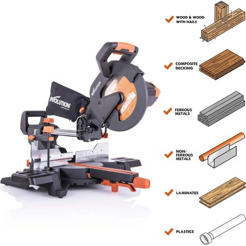  Evolution Power Tools R255SMS+ 10 Multi-Material Compound Sliding Miter Saw Plus