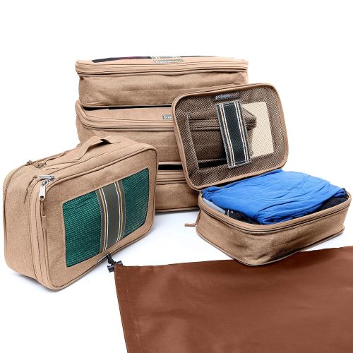  EvolutionCubes Compression Packing Cubes Travel 6 Set Luggage Organizers w/Wrinkle-Guard (Riviera Sand Beige)