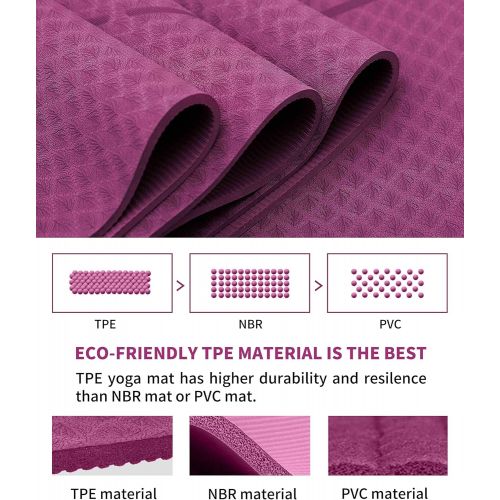  [아마존베스트]Ewedoos Yoga Mat Non-Slip with Alignment Lines Environmentally Friendly TPE Yoga Mats with Carry Strap Ideal Yoga Mat Exercise Mat for Yoga Pilates Fitness