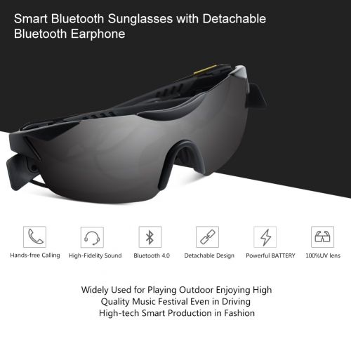  Ewin 3 in 1 Bluetooth Sunglasses Detachable Headphones Polarized Sports Glasses Hands Free Calling for Men Women Running Cycling Driving Baseball (Black Frame&Polarized Lens)