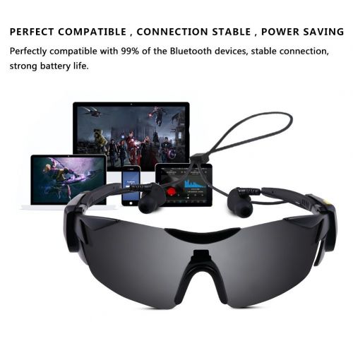  Ewin 3 in 1 Bluetooth Sunglasses Detachable Headphones Polarized Sports Glasses Hands Free Calling for Men Women Running Cycling Driving Baseball (Black Frame&Polarized Lens)