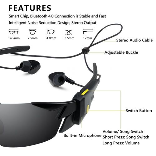  Ewin 3 in 1 Bluetooth Sunglasses Detachable Headphones Polarized Sports Glasses Hands Free Calling for Men Women Running Cycling Driving Baseball (Black Frame&Polarized Lens)