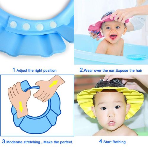  [아마존베스트]Ewinever EWIN(R) 4pcs Soft Adjustable Baby Kids Children Shampoo Bath Bathing Shower Cap Hat Wash Hair Shield Hat