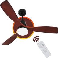 Ceiling Fan With Light, Exbrite, 52 inch Downrod Mount Ceiling Fan, 3 Carved Wood Fan Blade Classical Style Fan with Remote Control Noiseless Motor Remote Control Ceiling Fan With