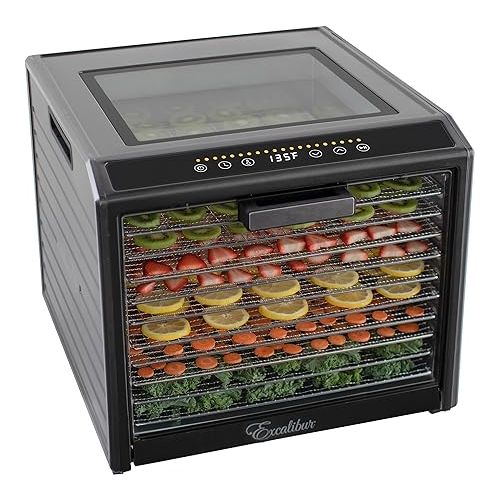  Excalibur Electric Food Dehydrator Performance Series 10-Tray with Adjustable Temperature Control Includes Stainless Steel Drying Trays Glass Door Top View Window and LED Display Progress Bar, Black