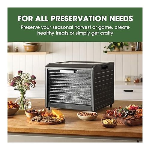  Excalibur Electric Food Dehydrator Performance Series 10-Tray with Adjustable Temperature Control Includes Stainless Steel Drying Trays Glass Door Top View Window and LED Display Progress Bar, Black