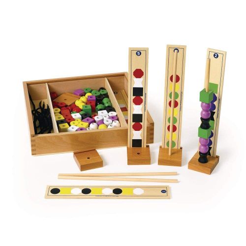  Excellerations Premium Wooden Montessori Inspired Sequencing Bead Activity Set in Wooden Storage Tray 13 inch Square, 72 Beads, Early Math Skills, Educational Toy, Preschool, STEM,