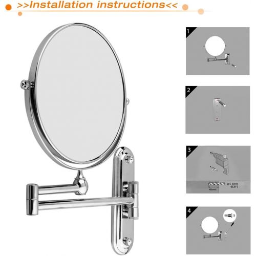  Excelvan 8 Inch Two-Sided Swivel Extension Wall Mountable Magnifying Makeup Mirror, 12 Inch Extension, Chrome Finished, (8 inch, 10X)