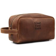 Exception Goods Canvas Toiletry Bag Waxed Canvas Cosmetic Bag with Durable Vintage Leather, Canvas Toiletry Bag, Zipper Travel Toiletry Bag Makeup Bag for Bathroom Shaving Dopp Kit (Full Leather)