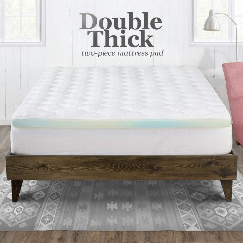  ExceptionalSheets Mattress Pad with Fitted Skirt - Double Thick Extra Plush Mattress Topper - 2 Pieces | Hypoallergenic Mattress Pads | Luxury Hotel Mattress Pad + Memory Foam Topp