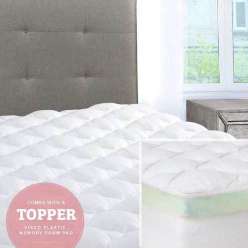  ExceptionalSheets Mattress Pad with Fitted Skirt - Double Thick Extra Plush Mattress Topper - 2 Pieces | Hypoallergenic Mattress Pads | Luxury Hotel Mattress Pad + Memory Foam Topp