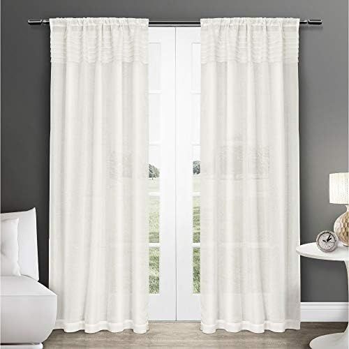  Exclusive Home Curtains EKO Linen Sheer Rod Pocket Window Curtain Panel Pair, Off-White, 50x84