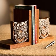 ExclusiveLane Wooden Owl Book End in Sheesham Wood - Book Organizers Book Holder Book Ends for Shelves Decorative Bookends for Kids Handmade Bookend Heavy Book Ends for Office Book