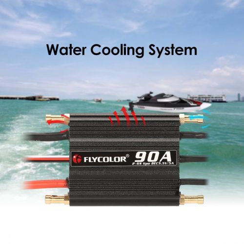  Exiao Original FLYCOLOR 2-6S 90A Waterproof Brushless ESC Speed Controller for RC Boat Ship with BEC 5.5V5A Water Cooling System