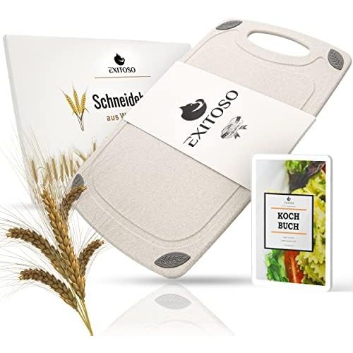  [아마존베스트]Exitoso The Original I Chopping Board made of Wheat Straw Zero Waste I Plastic-Free with Juice Groove and Handle I Biodegradable I Dishwasher Safe and Antibacterial I Sustainable