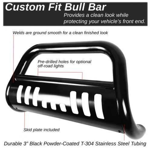  For Ford F150/250/Expedition Light Duty 3 inches Black Bumper Push Bull Bar + Skid Plate + Relocation Kit