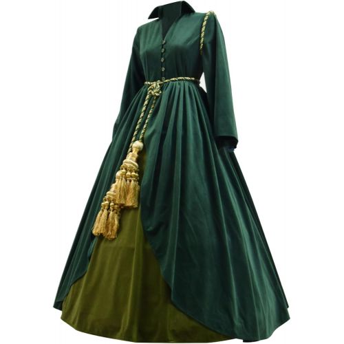  Expeke Scarlet Costume Gone Wind Dresses with Scarf for Women Green Curtain Dress